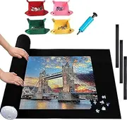 Home-Mart 2000 Pieces Jigsaw Puzzle Storage Roll Mat with 4 Sorting Trays,Store Puzzle for Next Play, Jigsaw Puzzle Roll Mat Board Felt Mat Inflatable Tube, Inflator (Black, 2000 Pieces)
