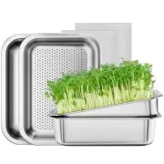2-Pack Stainless Steel Sprouting Trays Soil-Free Wheatgrass Growing Kit