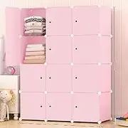 AUKO Fashion Macaron Color 6/8/12/16 Cubes Storage Cabinet Wardrobe Toy Book Shelve (Macaron Pink 12 Cube)