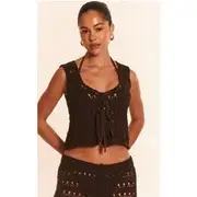 Chocolate Crochet Tie Front Beach Top, Chocolate