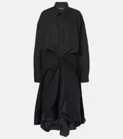 [Balenciaga] Balenciaga Gathered tie-front cotton shirt dress AU 8 black
