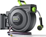 Retractable Garden Hose Reel, 5/8 Inch X 82 Ft + 6 Ft Wall Mounted Water Hose Re