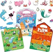 3D Puffy Sticker Books for Toddlers 1-4 | Reusable Animal, Farm & Mermaid Dress-Up Activity Book Set | 200+ Safe Stickers for Girls Ages 2-5 (3 Books)