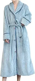 [Homgro] Women's Long Bathrobe Plush Robe Soft Button Up Long Sleeve Housecoat Maternity Duster Robe SPA Dressing Gown