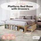 Wooden Storage Platform Bed Mattress Base With Drawers Queen Single Double - Oak