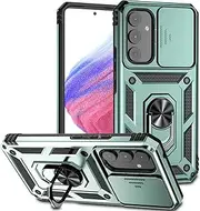[Eabhulie] Galaxy A54 Case, Heavy Duty Protective Case with Ring Kickstand and Sliding Camera Cover for Samsung Galaxy A54 Green
