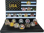 Fsocpen Wooden Military Challenge Coins Display Holder,Coin Holder,Coin Rack,Medal Display Stand,Handcrafted,11 Row Military Coin Holder Rack for Desk,Display Rack That Can Hold 80 Coins