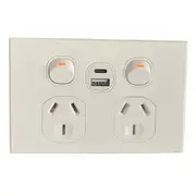 3A AU Double Powerpoint with USB A & C Charging Sockets - SAA - Slim- White
