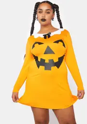 [Trickz N' Treatz] Plus Carve A Smile Pumpkin Mini Dress