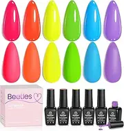 beetles Gel Polish Gel Nail Polish Kit, 6 Colors Hot Pink Neon Orange Gel Nail Polish Green Blue Purple Gel Polish Set Soak Off UV Nail Lamp Gel Nail Kits Cured Manicure Nails Design Women