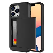 ZUSLAB Slide Armor Card Holder Case for iPhone 13 Mini 5.4" Protective Shockproof Hard Back Cover for Apple - Black
