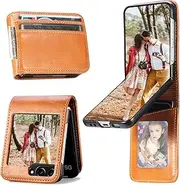 [Ephoou] Wallet Case for Samsung Galaxy Z Flip 6, Premium PU Leather with 4 Card Slots, Shockproof Business Style Protective Cover for Men and Women for Samsung Galaxy Z Flip6 CK-Brown