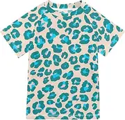 [ODAWA] Boys SPF Swim Shirt, Abstract Leopard Blue Boys Short Sleeve Rash Guard Swim Top 3-12 Years