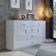 Buffet Table Sideboard Cabinet Gloss Front Storage Cupboard 2 Doors 5 Drawers WH