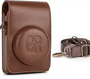 Protective Case for Ricoh GR/GR II/GR III/IIIx Camera, Adjustable Shoulder Strap, PU Leather Embossed Pattern, Protective Case, with Detachable Top Cover, Retro Style Easy Carrying Bag