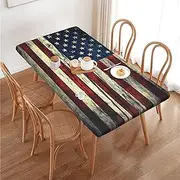 Retro USA American Flag Rectangular Tablecloth Table Cover for 4 Foot Tables, Waterproof Fitted Elastic Edged Table Cloth for Indoor Outdoor Party Wedding Picnic Patio, 4 Ft/48x30 inch