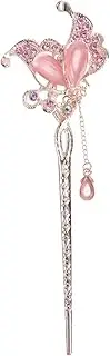 minkissy Hair Headwear for Women Pink Chopsticks Pink Tiara Crystal Headpiece Japanese Chopsticks Barrettes for Women Pink Fringe Shape China Miss Glass