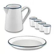 6pc Urban Style Enamel Classic Pitcher Tray & Tumbler Kitchenware Set White