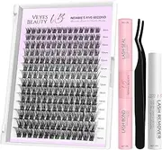VEYESBEAUTY Lash Clusters Kit Individual Eyelash Extensions Thin & Invisible Band DIY False Eyelashes Newbie's Five-Second Series Wispy Lash Tray, Boldeye Kit with Bond&Seal and Remover Applicator