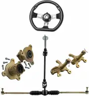 Go Kart Steering Wheel Knuckle Gear Rack Pinion Shaft Kit+ 3 Stud Hub Stub Axle