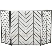 Black Metal Geometric Foldable Mesh Netting 3-Panel Fireplace Screen with