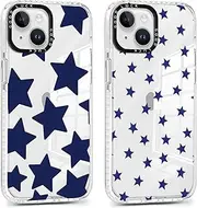 Foonary 2 Pack Transparent Blue Star Print Phone Case for iPhone 15 6.1",Soft Silicone with Fashion Design Aesthetics Clear Pattern Cases, Shockproof Bumper Protector Girls Women Cover