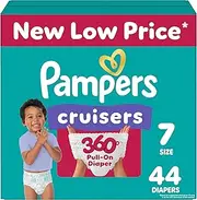 [Pampers] Diapers Size 7, 44 Count - Pull On Cruisers 360° Fit Disposable Baby Diapers with Stretchy Waistband, Super Pack (Packaging May Vary)