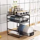 Dish Storage Rack Drainer Kitchen Organiser Plate Bowl Drying Slide Out Drawer
