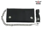 Motorcycle Black Naked Cowhide Leather Simple Black Tri-Fold Biker Wallet