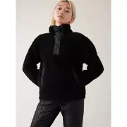NWT Athleta “Cozy Sherpa Snap” black half-button pullover sweater (large)