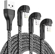 3Pack 90 Degree iPhone Charger 10ft,Apple MFi Certified 10 Feet USB A to Lightning Cord Long,Nylon Right Angle 10 Foot Charging Cable for Apple iPhone 14 Pro Max/14 Plus/13 Pro/12 Mini/11/X/XS/XR/iPad