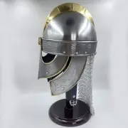 Medieval Metal Knight Helmets | with Brass Accents & Chainmail | Wearable