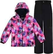 [SMONTY] Girls Snow Suit Winter Ski Jacket & Pants Set Hooded Windproof Waterproof Warm Coat Jacket