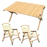 2 Chairs & 1 Table Set Bamboo Camping Folding Portable Outdoor Picnic Travel BBQ