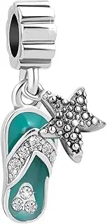 [ZakiaHo] Summer Beach Holiday Starfish Flip Flop Sliper Sandal Charms for Bracelets Compatible with Pandora Bracelets, Copper, No Gemstone