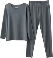 [Abigprofit] Men's Autumn Winter Warmth Thin Elastic Slim Body Long Johns Pajamas Self-Heating Thermal Underwear Set Dark Gray XL