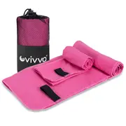 Vivva Multi-Purpose Microfibre Towel Gym Towel With Zip Pocket Storage Sports Hot Pink