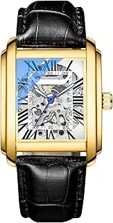 [BESTKANG] Square Hollow Mechanical Men's Watch Leather Waterproof Automatic Watches for Men