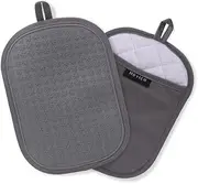 2 Pack Silicone Pot Holders Heat Resistant Pot Holders with Pockets Non-Slip Pot Holders for Baking and Cooking in the Kitchen | 10.2 x 7 Inch | Towel Fabric Lining - Grey