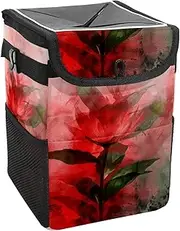 Car Trash Can with Lid and Storage Pockets Leak-Proof Organizer,Waterproof Garbage Can,Watercolor Plant Rose