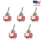5 Pcs DPDT Red 2 Way 6 Pin ON ON Guitar Mini Toggle Switch Car/Boat Switches