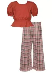 NEW Bonnie Jean Girls Size 16 "SPICE RED PEPLUM & HOUNDSTOOTH" Top Wide Pant Set