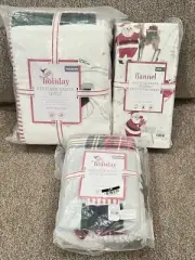 Pottery Barn Kids Heritage White Santa Toddler Quilt Flannel Crib Sheet Std Sham