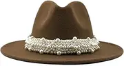 [Generic] Women Jazz Fedora Hats Casual Mens Womens Felt Hat with Pearls Wedding Prom Dress Hats Church Panama Caps 12 58-61CM, 12, One Size, 12, One Size