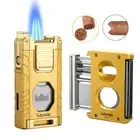 Lubinski 3 Jet Flame Torch Cigar Lighter Guillotine V-Cutter Punch Holder Needle