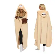 Warm Cozy Flannel Fleece Sherpa Throw Blanket Wearable Hooded Blanket for Adults