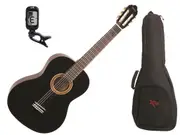 Valencia Full Size Classical Guitar Pack Black C/W Padded Bag & Clip On Tuner