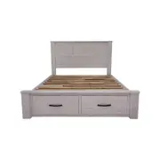 Foxglove Bed Frame Queen Size Timber Mattress Base With Storage Drawers - White