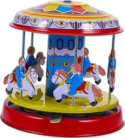 Hohopeti Vintage Carousel Iron Windup Clockwork Funny Cartoon Wind Up Carousel No Battery Required Safe for Adorable Desktop Ornament for Home Bar