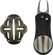 Golf Divot Tool and Ball Marker with Putt Alignment Tool + Ball Stencil